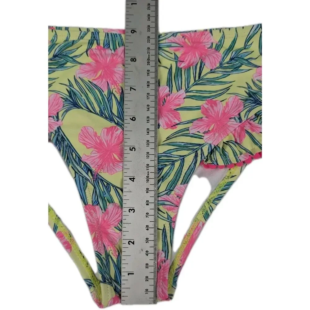 Nicole Miller Ruffled Girls Size 12 Bikini Swim Bottom Pink Green Floral